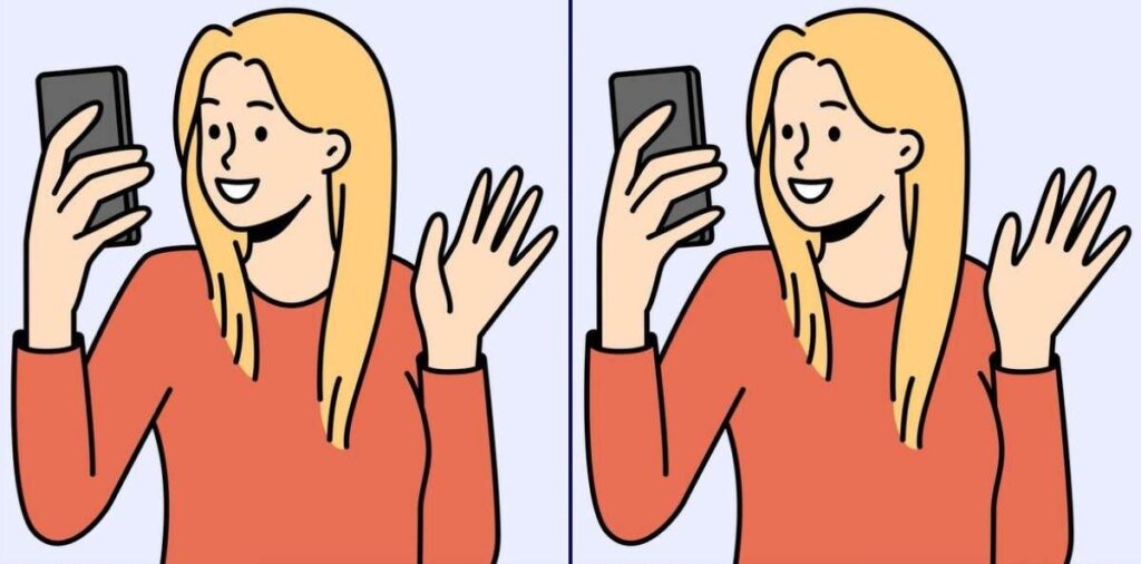 spot 3 differences between the girl taking selfie picture