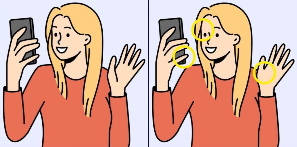 spot 3 differences between the girl taking selfie picture solution